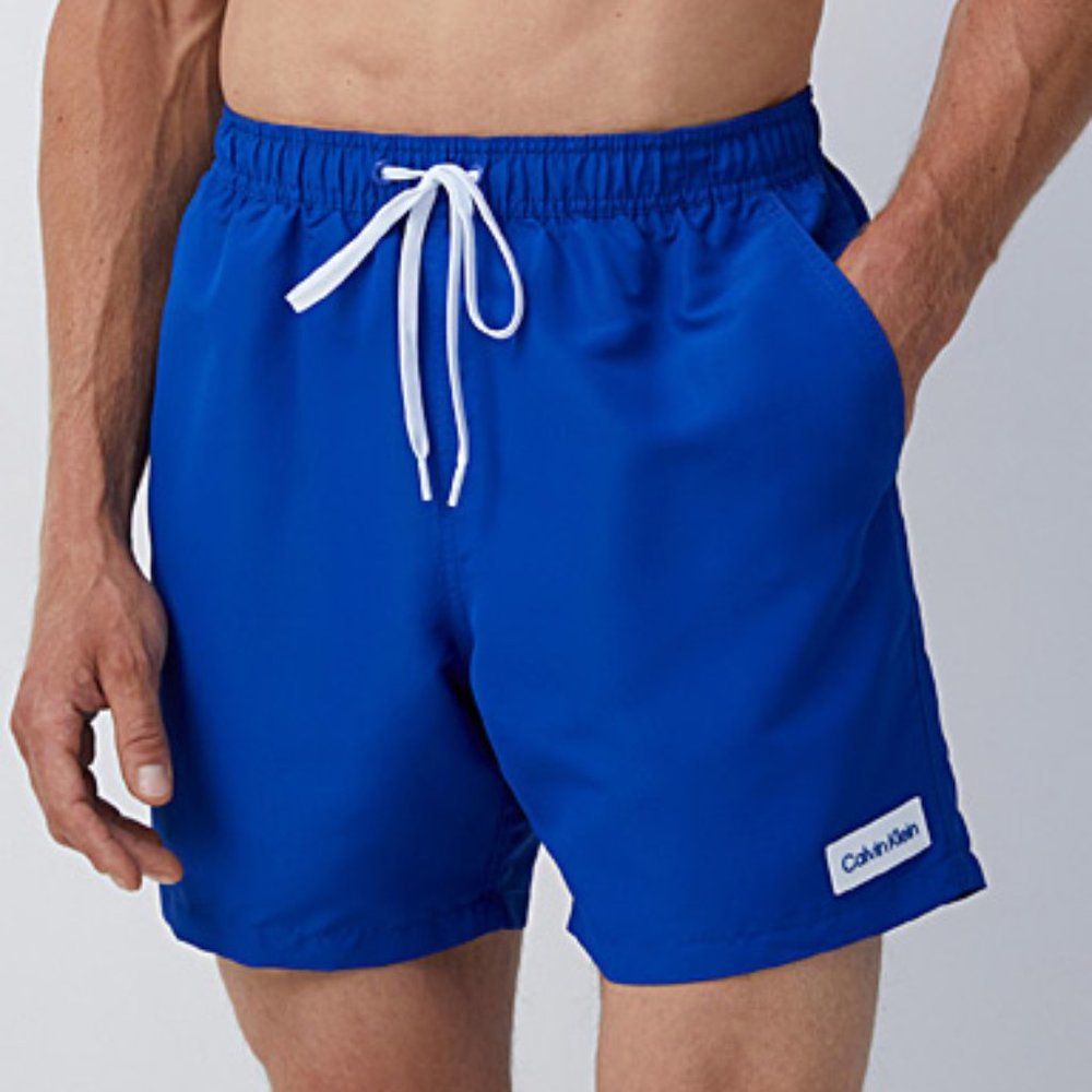 Calvin Klein CK  Logo Badge Solid Swim Trunk Blue